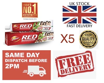 Dabur Red Herbal Ayurvedic Natural Toothpaste Healthy Protection Gums Teeth X 5