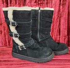 UGG Maddi S/N 1001520 Black Tall Zip Buckle Boots Size 3 M UGGs Girls PREOWNED