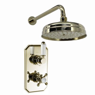 Duschset Kreuzkopf Regent Decke Fest Thermostat 8'' Gold Messing ENKI SH0270