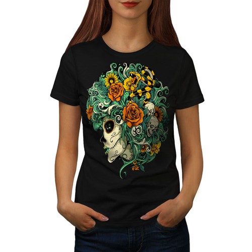 Wellcoda Beautiful Flower Skull Womens 