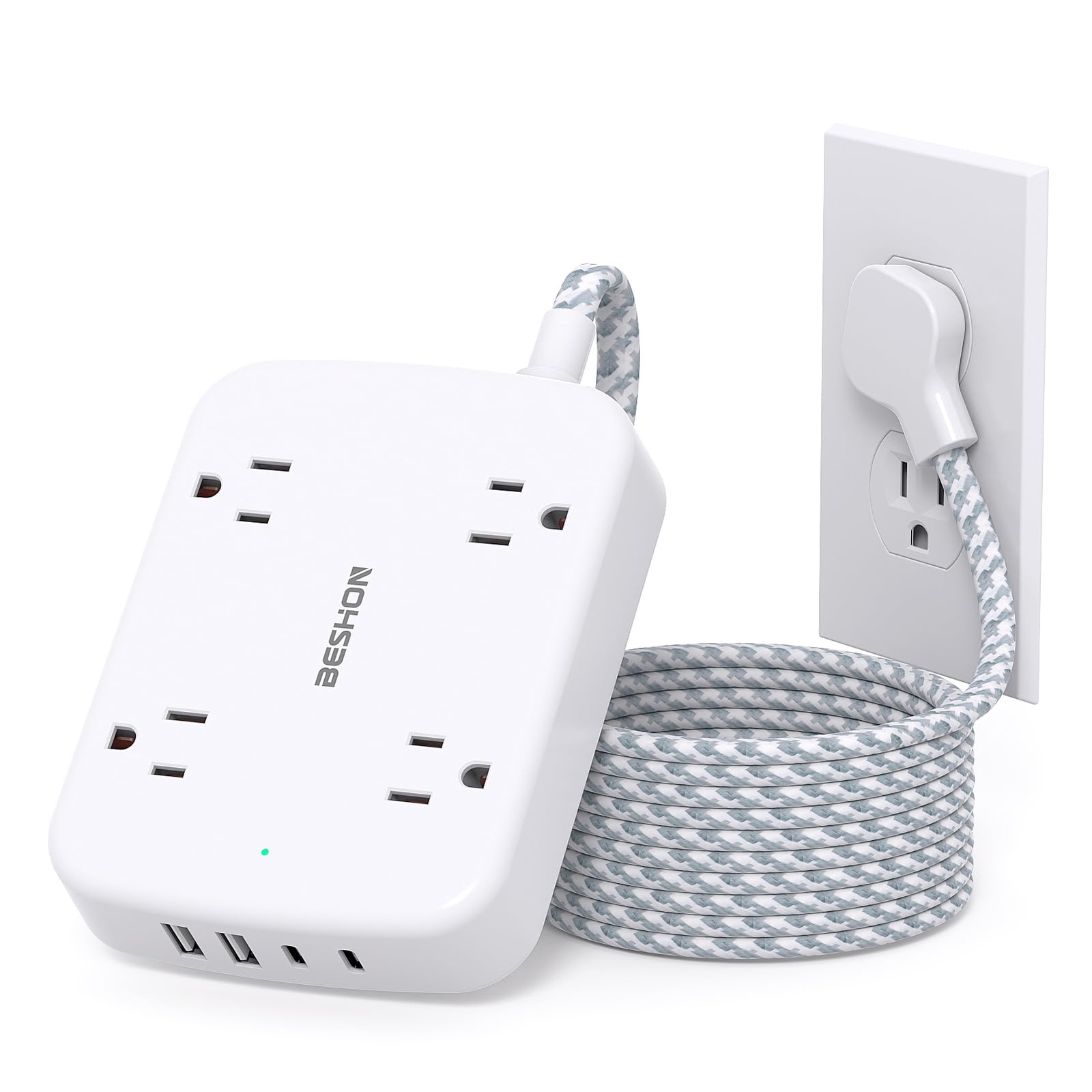 Surge Protector Power Strip with 2 USB C - 5 Ft Flat Extension Cord Flat Plug...-image