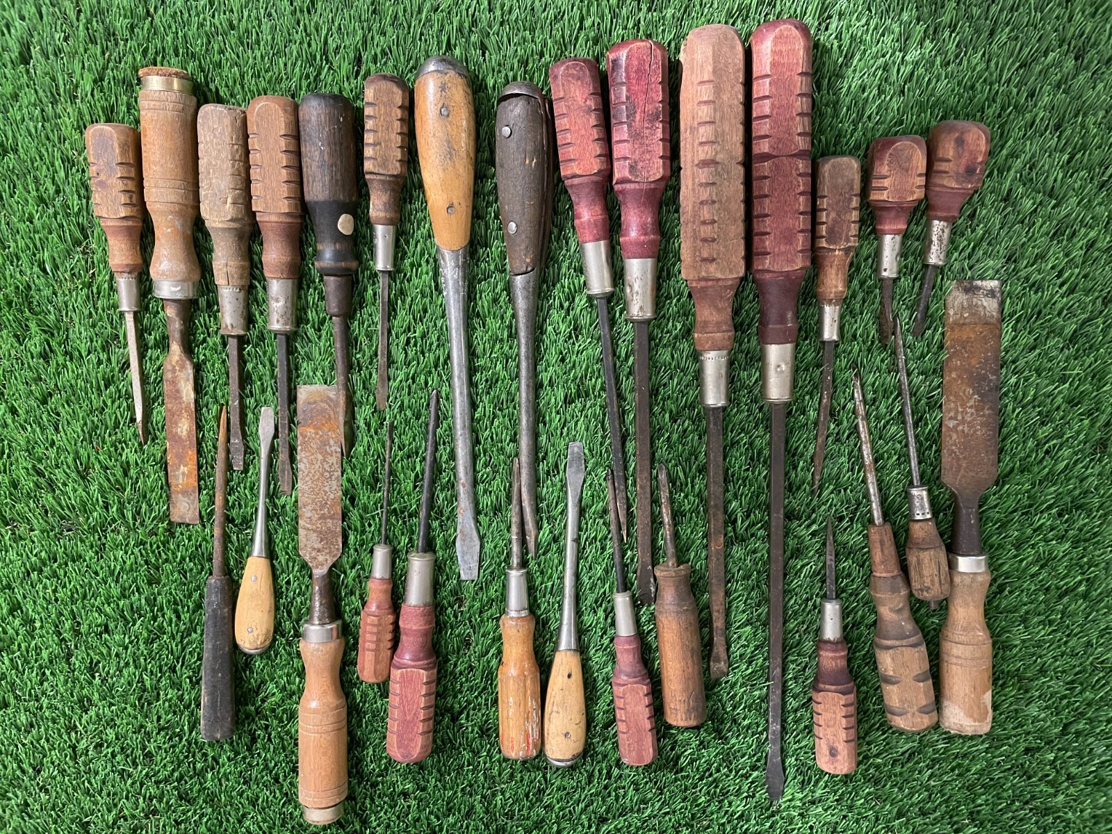 VINTAGE WOODEN HANDLE SCREWDRIVER LOT 28 MIXED eBay