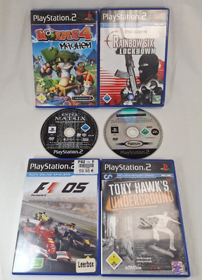 6 x PS2 Spiel - Enter The Matrix NFS F1 2005 Tony Hawk Worms Rainbow Playstation
