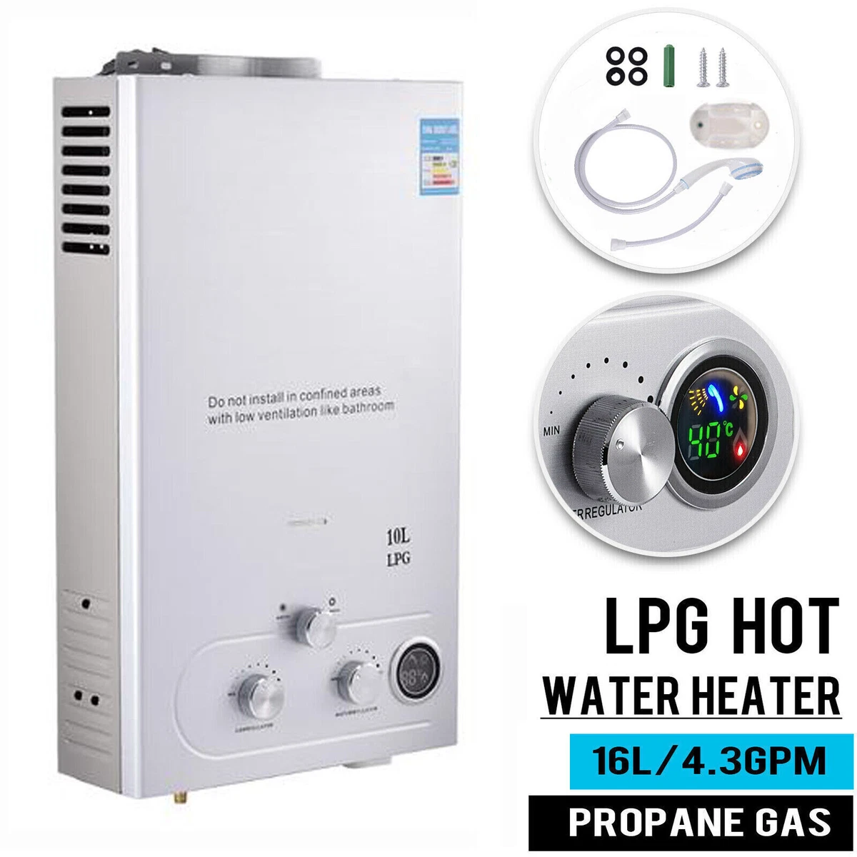 16L 32KW Hot Water Heater LPG Propane Gas Tankless Instant Boiler W/ Shower  Kit | eBay