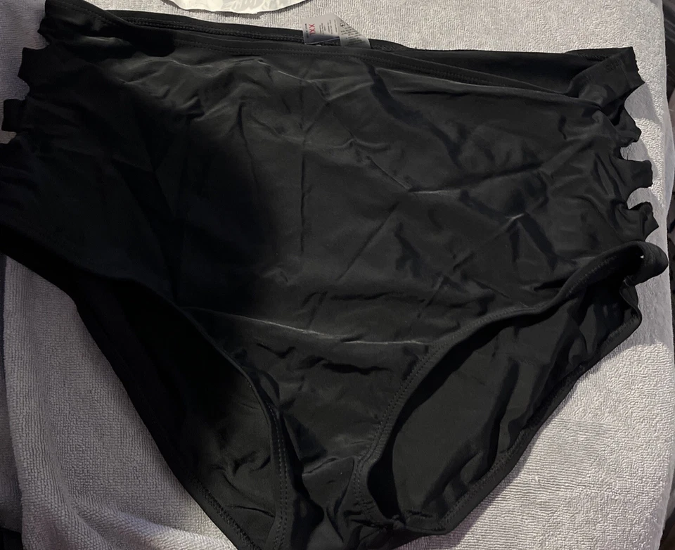 Camiseta de baño Tankini Island Escape con volantes halter negra talla 14 parte inferior libre 2X Foto 3 de 4