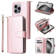 Zip Wallet Case Leather Flip Cover For iPhone 17e 16 15 14 13 12 11 Pro Max XR 8