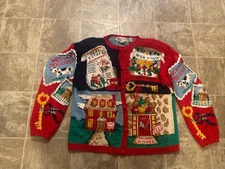 VTG The Eagles Eye Hand Knit 90’s Real Estate Sweater Cardigan Hand Knit Sz L