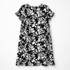 J. Jill Wearever Black White Botanical Leaf Print A-Line Knit Dress Mens M