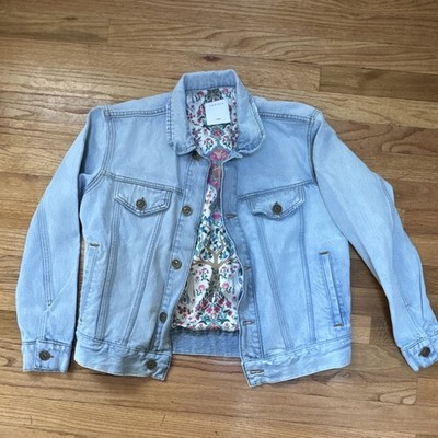 Sandro Paris Women s Blue Jean Jacket Floral Lined Pockets Button Size 36