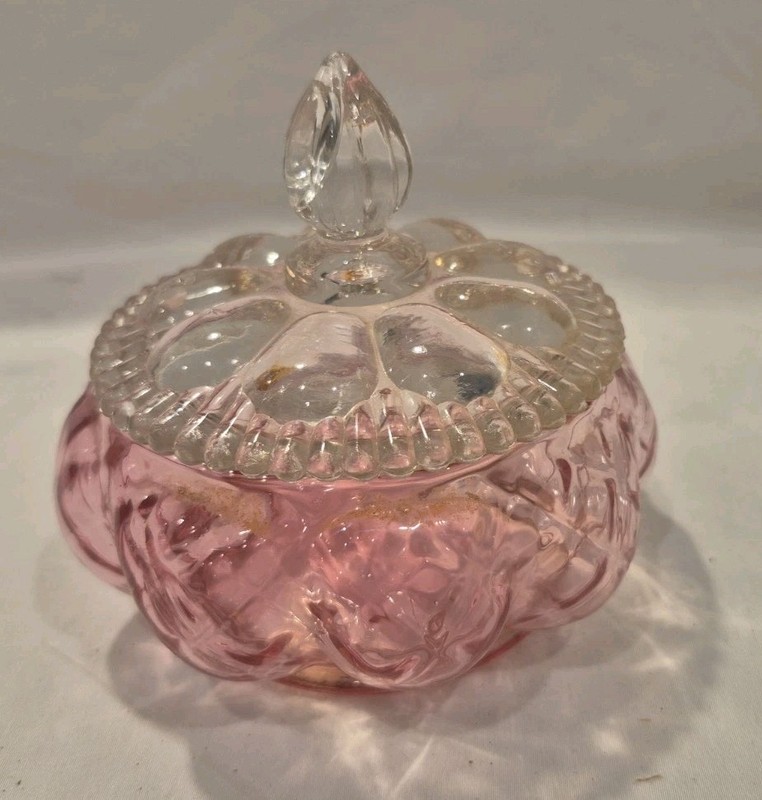 Vintage Fenton Large Cranberry Diamond Optic Melon Candy/ Powder Jar