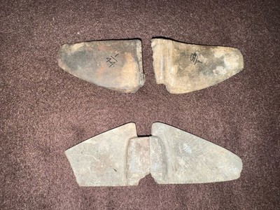 Lot Of Two Damaged Native American Slate Bannerstone Artifacts Drilled