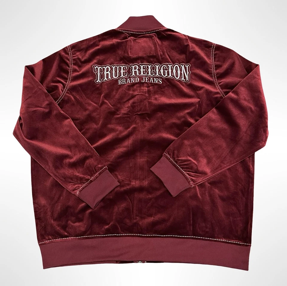 Chaqueta True Religion Para Hombre XL Borgoña Terciopelo Grande T Maqueta Cremallera Broadway Gunmetal Foto 2 de 4
