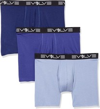 EVOLVE BY 2 X IST MENS LUXE STRETCH BOXER BRIEFS, 3 PAIR, BLUES, SIZE M,  72-7