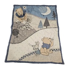 Disney Baby Winnie The Pooh Tigger Piglet Nursery Quilt  Plush Bundle Blue Set