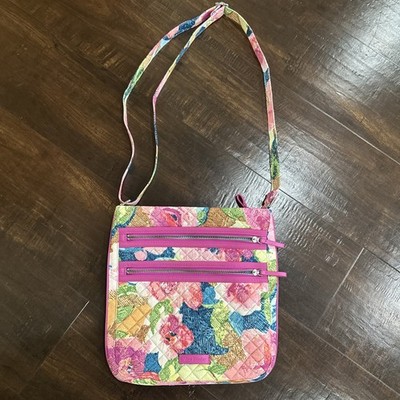 Vera Bradley Superbloom Iconic Hipster Crossbody Bag Pink Floral Slim File Bag