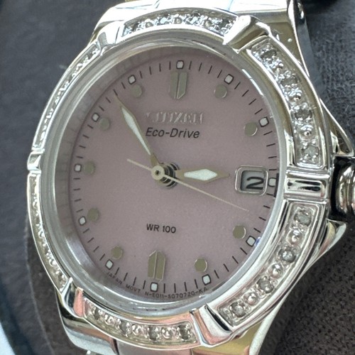 Ladies Citizen EW0890-58X Eco-Drive Stainless Pink Dial Diamond Watch NE011 RIVA - Picture 1 of 24