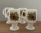 Vintage Milk Glass Pedestal Mugs Coffee Cups Corning Ware Spice of Life Set of 4