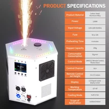 Black/White Cold Spark Machine 1200W Stage Effect DMX Firework DJ Party Wedding