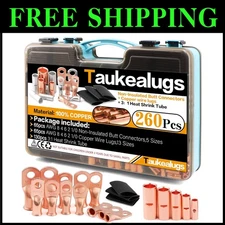 260Pcs Battery Terminals Kit: Copper Lugs & Non-Insulated Connectors - Organized