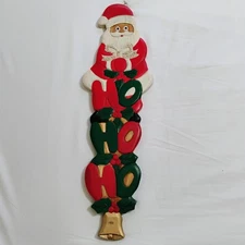 Vintage Wooden Santa Sign Plaque Decoration 21 Inches Tall Folk Art Ho Ho Ho