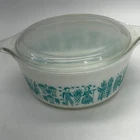 Pyrex 471 Butterprint Casserole Dish 1.5 Pint Turquoise Opal Glass Ovenware Lid