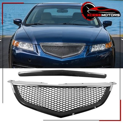 Front Honeycomb Grille w/ Frame Fits 2004-2006 Acura TL Carbon Fiber Print ABS
