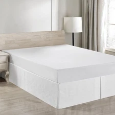 Simple&Opulence Belgian Linen Bed Skirt with 14 Queen, Flax-basic White 