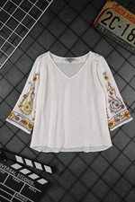Fig and Flower White Embroidered Lace V-Neck Blouse Peasant Boho Top Women's S