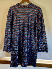 Zara Trafaluc Colorful Striped Sequin Dress Long Sleeve Women Medium Glam Party