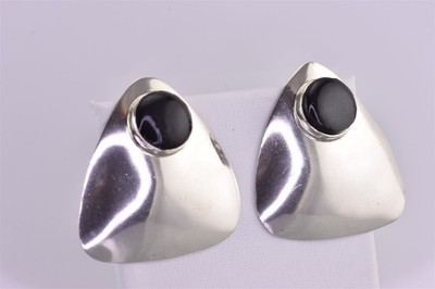 Sterling Silber 36 mm x 34 mm gewölbt Dreieck Onyx 925 Ohrstecker Mex Ohrringe