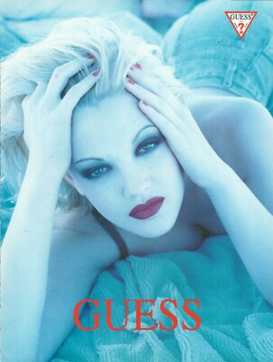 GUESS Jeans Magazine Print Ad Sexy young Drew Barrymore fashion Bra 1pg 1993