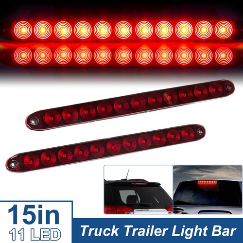 2PCS 15" Red Truck Trailer Light Bar 11 LED Stop Turn Tail Brake Lights Strip - Picture 1 of 16