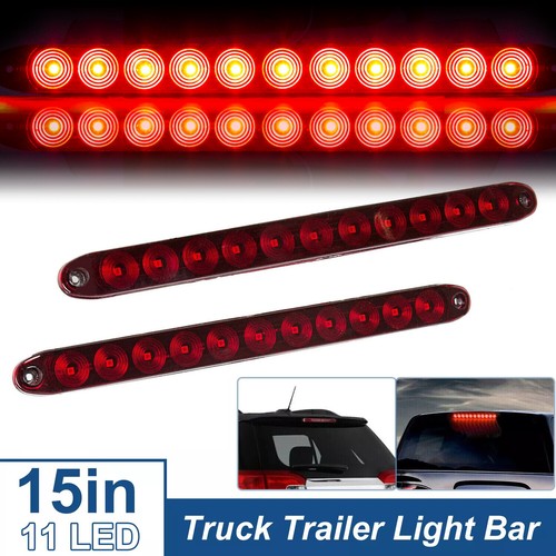 2PCS 15" Red Truck Trailer Light Bar 11 LED Stop Turn Tail Brake Lights Strip - Afbeelding 1 van 12