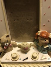 Vintage Fetco Tea Party Teddy Bear Doll Frame Hand Made 1991 Nursery Decor