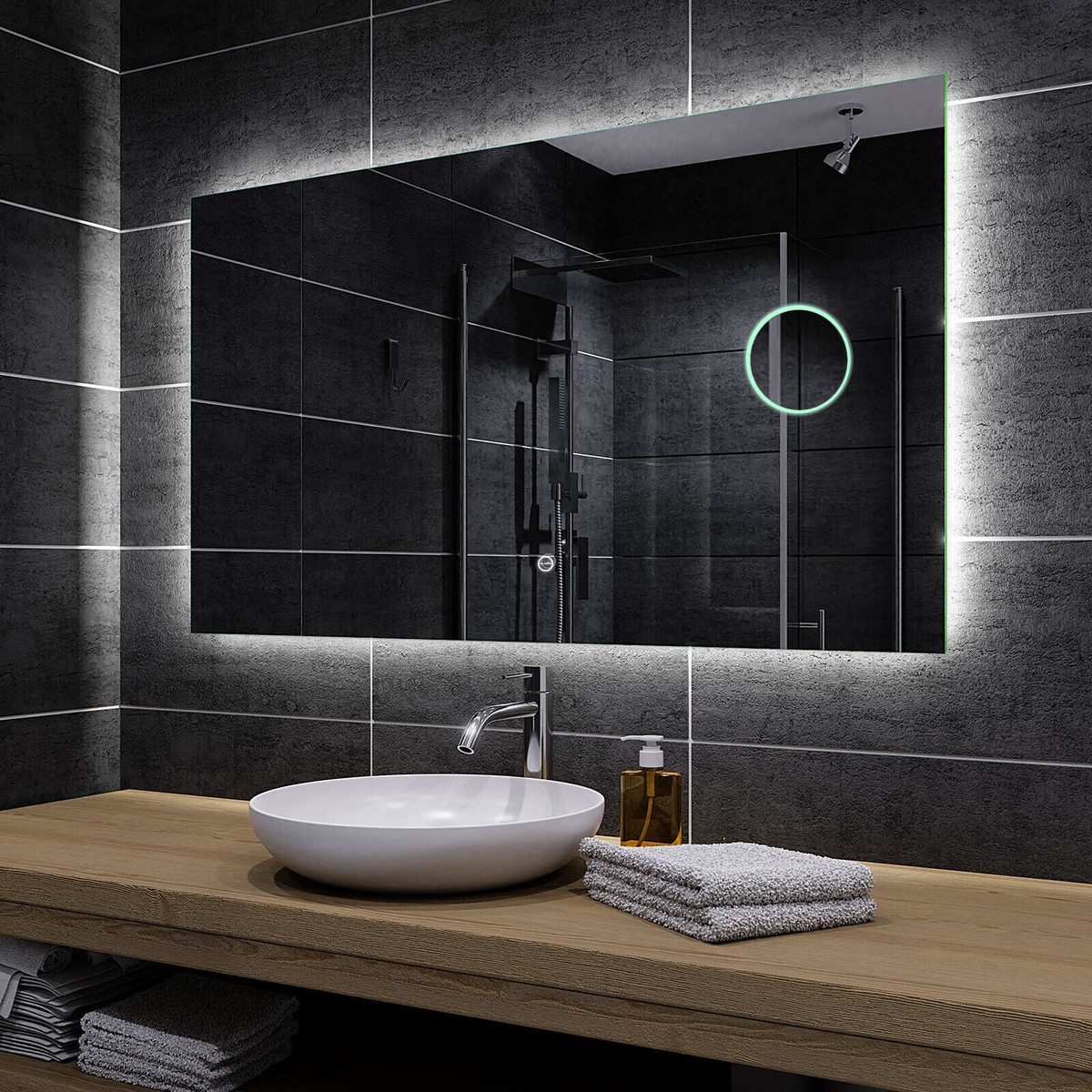 Miroir De Salle De Bain LED Bluetooth Avec Horloge - Moderne Argenté - Installation Murale