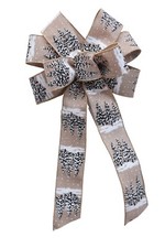 Large 10" Hand Made Wreath Bow - Wired Linen- Christmas Tree Snow- Holiday Green