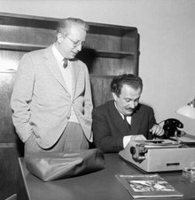 Italian writer actor Giancarlo Fusco typewriting under eye Italian- Old Photo thumbnail