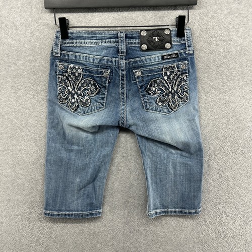 Miss Me Jean Shorts Girls Size 14 Blue Denim Embellished Sequins Bermuda - Picture 10 of 15