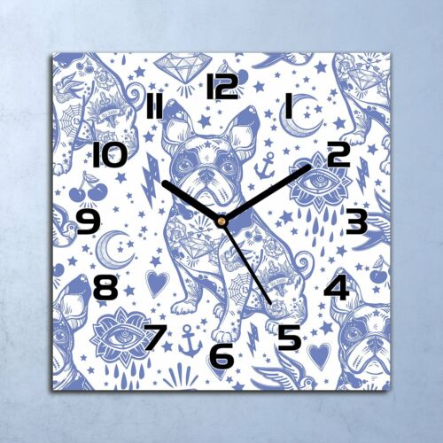 Glass Wall Clock Home Living room Modern Pin Up French Bulldog Blue dogs 30x30 - Picture 1 of 6
