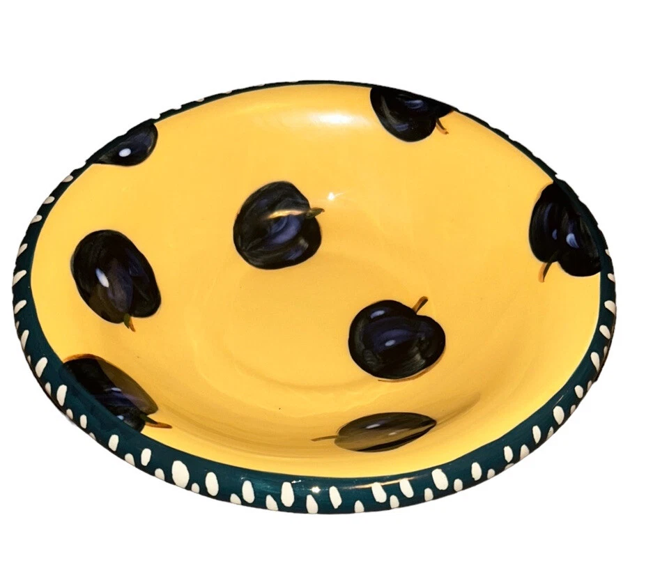 Tigela de servir Droll Designs ameixa pintada à mão oval 8,5” aro de bolinhas em excelente estado usado - Imagem 2 de 4