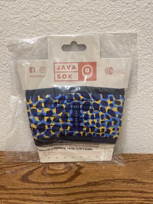 Java Sok sleeve for most hot beverages to go cup soft insulated Blue Yellow spot