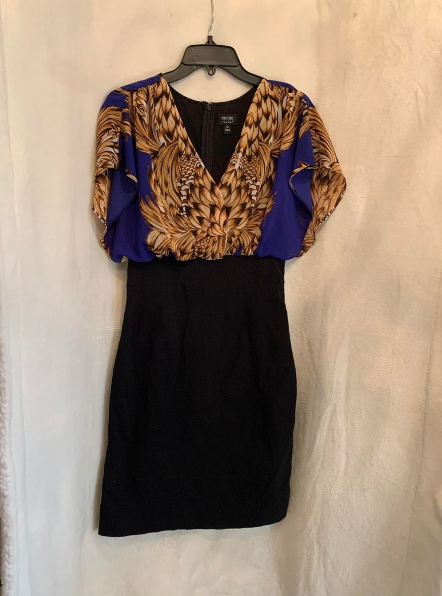 nicole miller blue and gold dress by Nicole Black with Graphics Size 10 aims360mapped