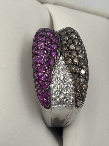 Size 8 Levian Ring 18K Gold with White & Chocolate Diamonds and Pink Sapphires - 第 7/11 張圖片