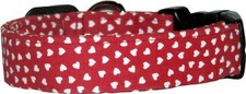 Mini Ruby Red White Hearts Valentines Day Handmade Dog Collar