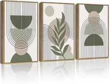 Drsoum 11x14in Boho Wall Art Green Sage Decor Framed Wood Modern Bohemian