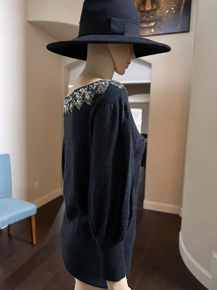 Suéter Escada Cashmere Vintage 38 Adornado Gris Oscuro Negro Excelente Foto 3 de 4