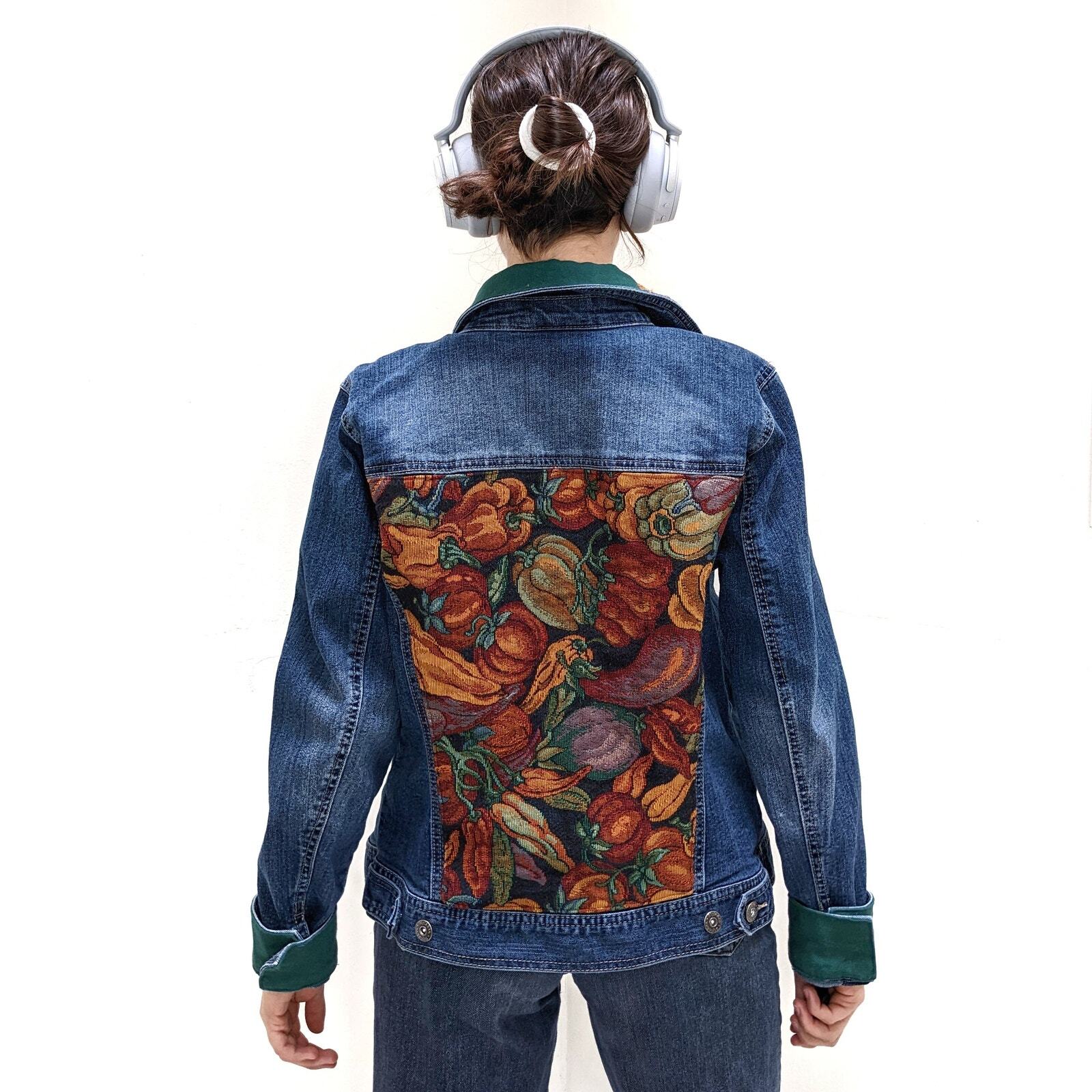 Reworked  Autumn Fall Halloween Patchwork Denim J… - image 2