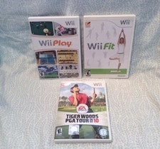3 Wii DVD Games: Wii Play, Wii Fit & Wii Tiger Woods PGA Tour 10 EUC