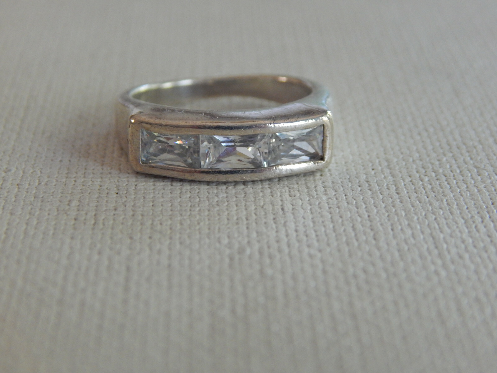 Sterling Silver Rectangle Squared Clear Stone Rin… - image 1