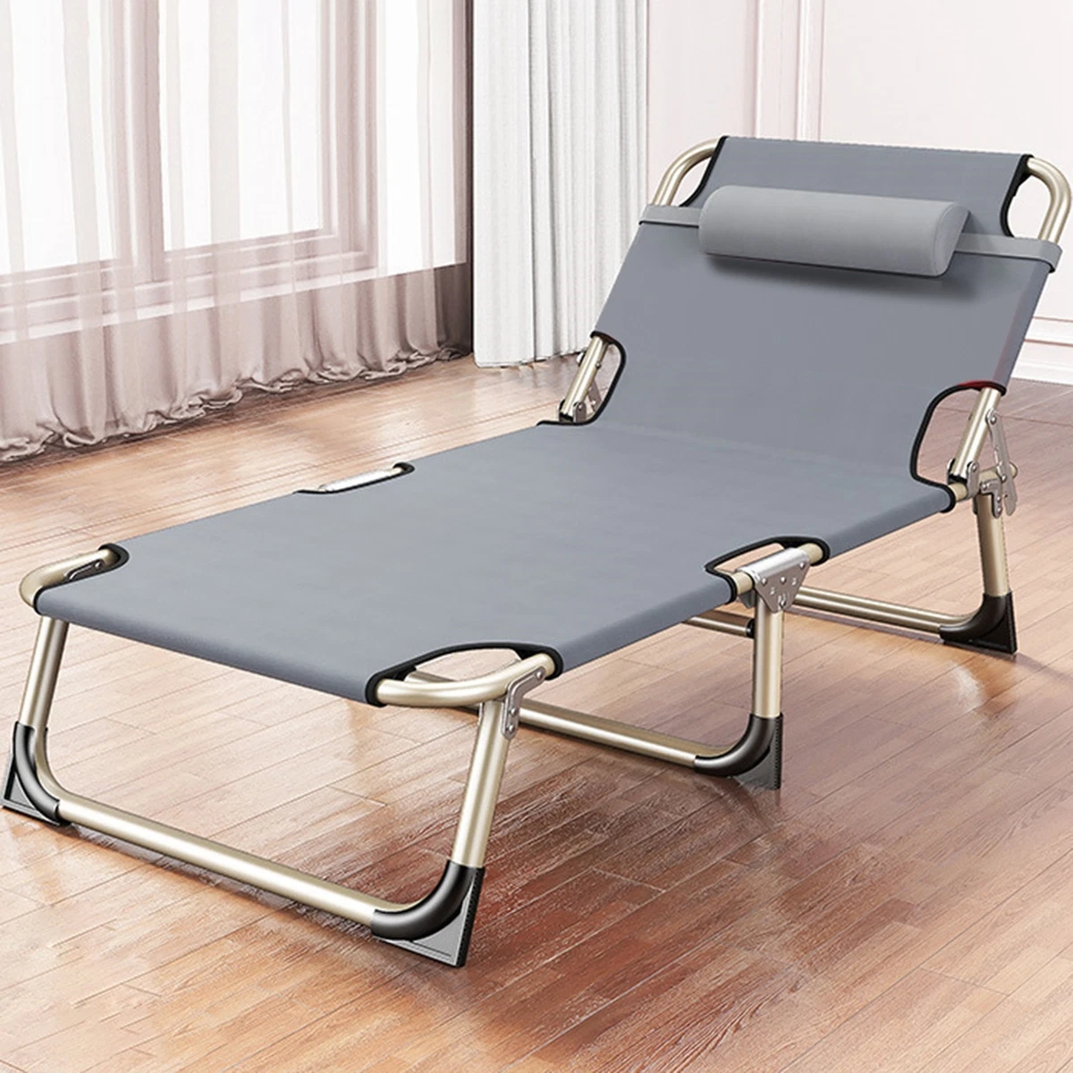 56 Round Tube Gray Folding Bed Single Person Folding Reclining